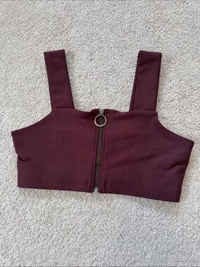 alo Yoga Front Zip Fast Bra Maroon/Burgundy Size S